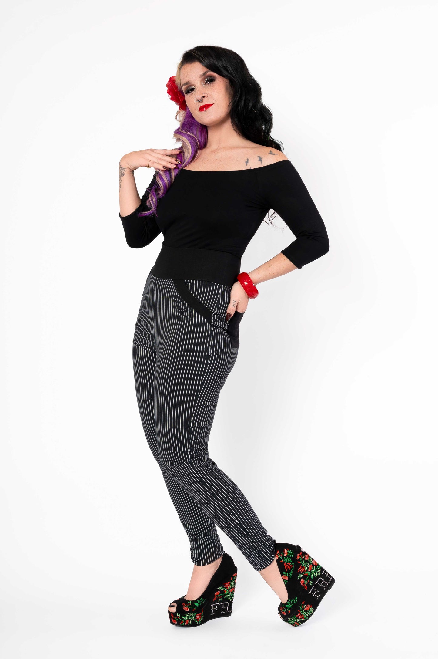 Jenny pants - black/white pinstripe