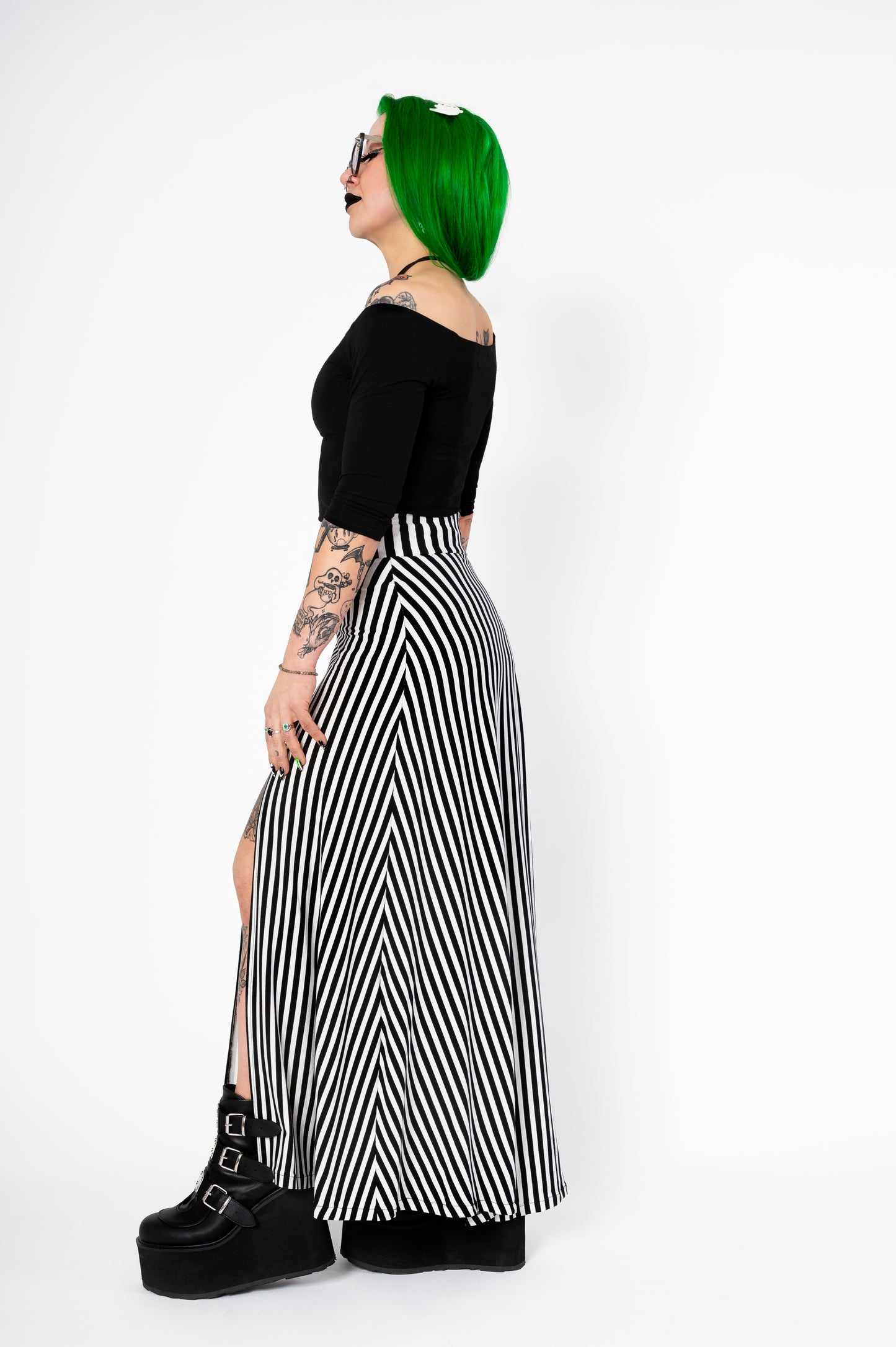 Plan 9 skirt with shorts - black/white stripes