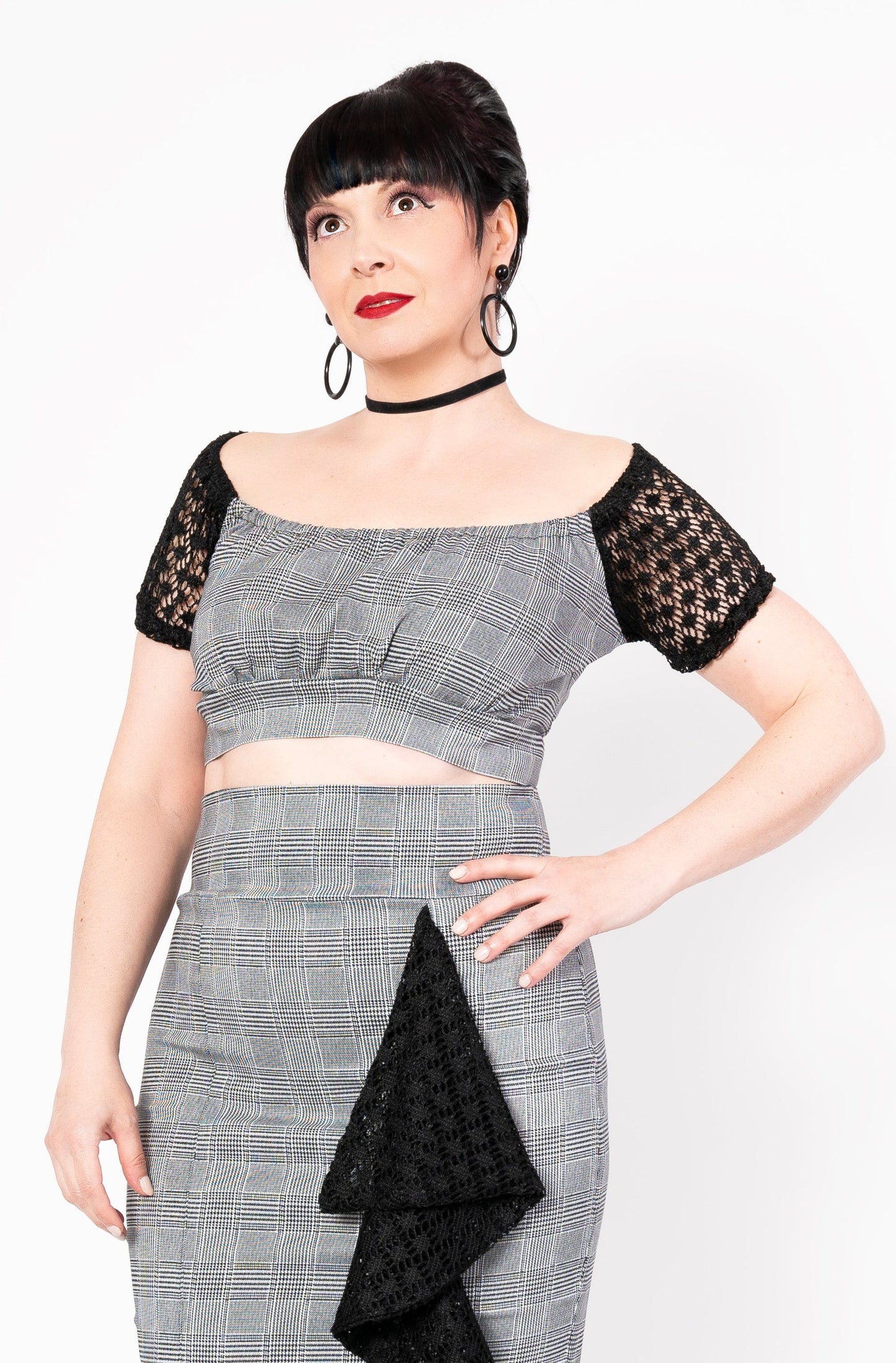 Bardot top - houndstooth square patterns