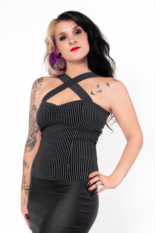 Vavavoom top - black/white pinstripe