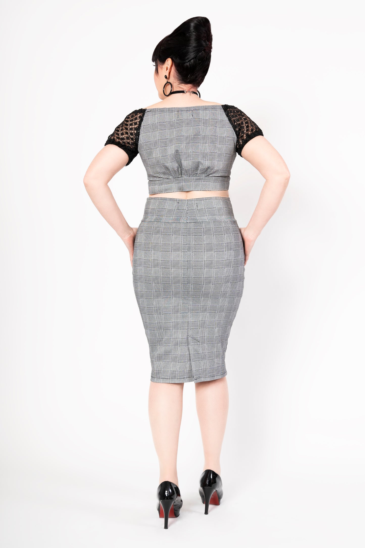Bardot top - houndstooth square patterns