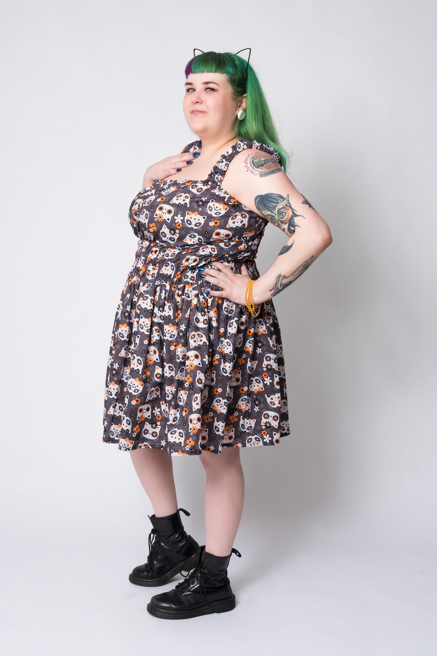 Robe chats sugarskulls - Gris 