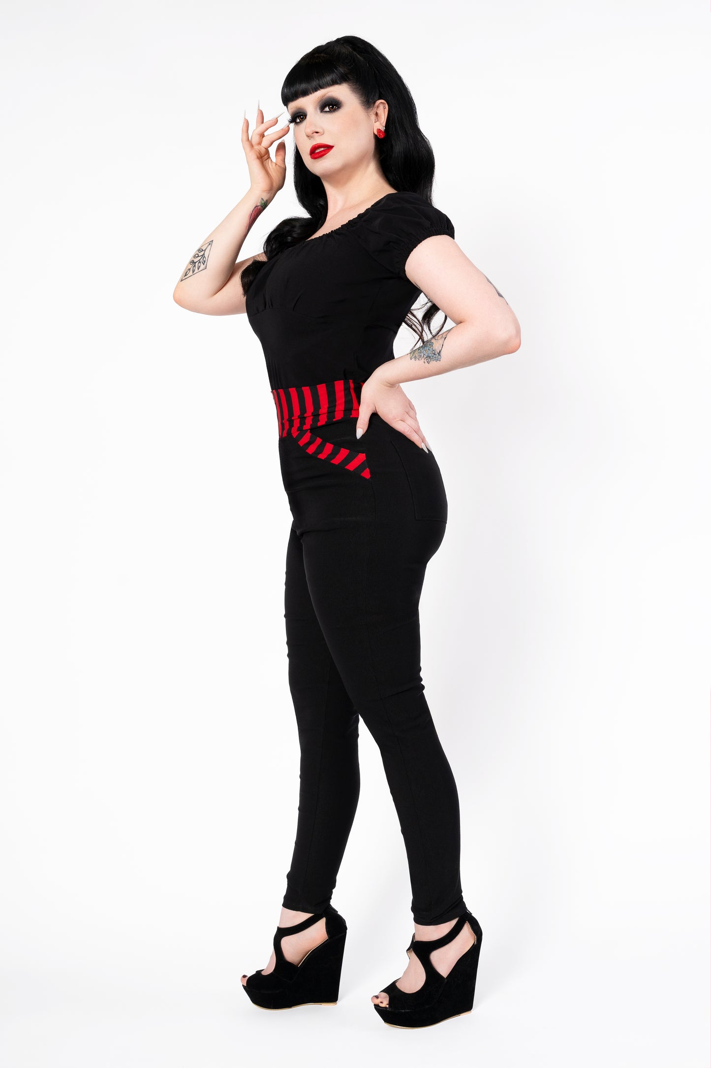 Pantalon Showtime - Rayure noir/rouge 