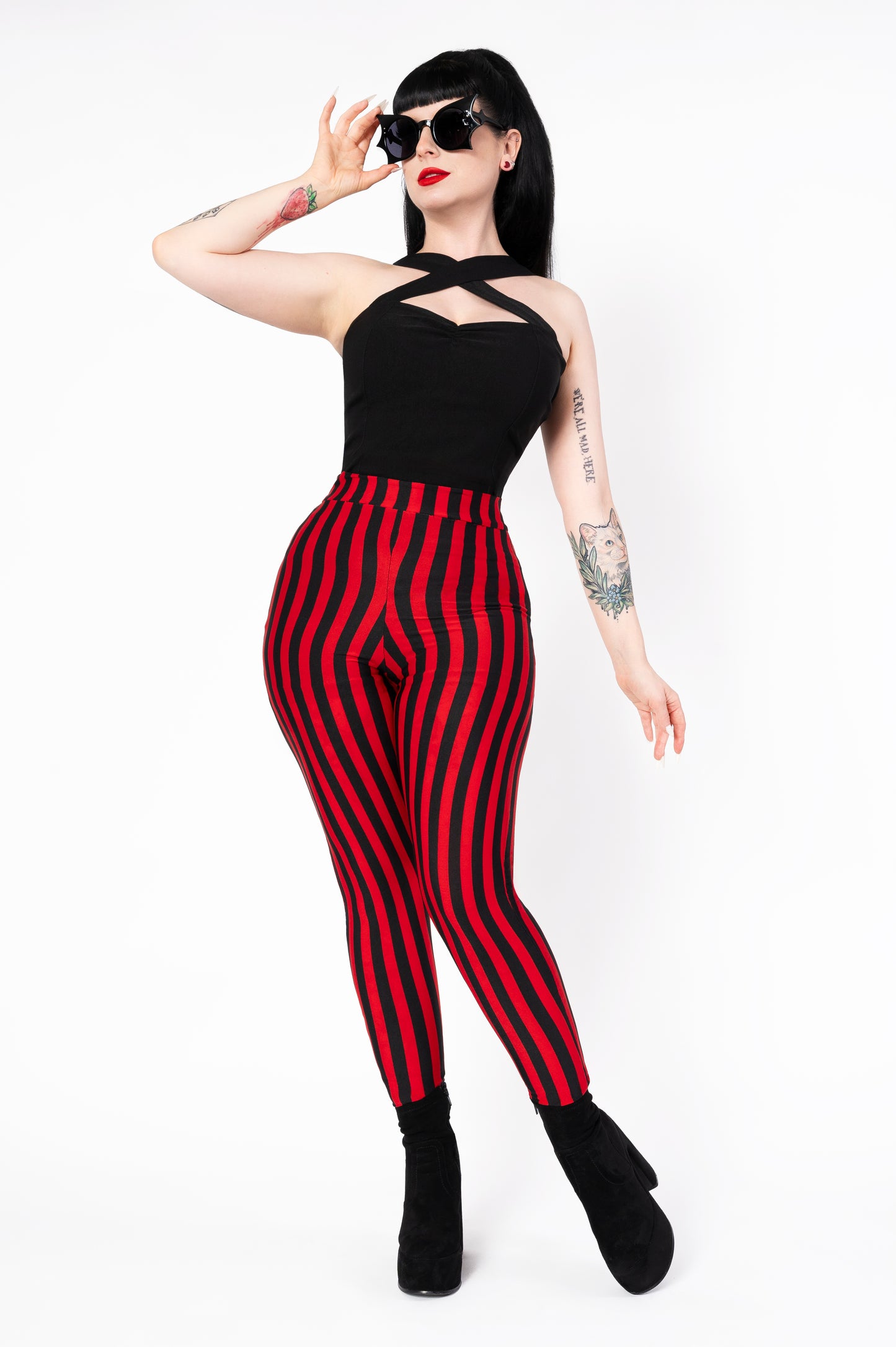 Leggings rayés noir/rouge