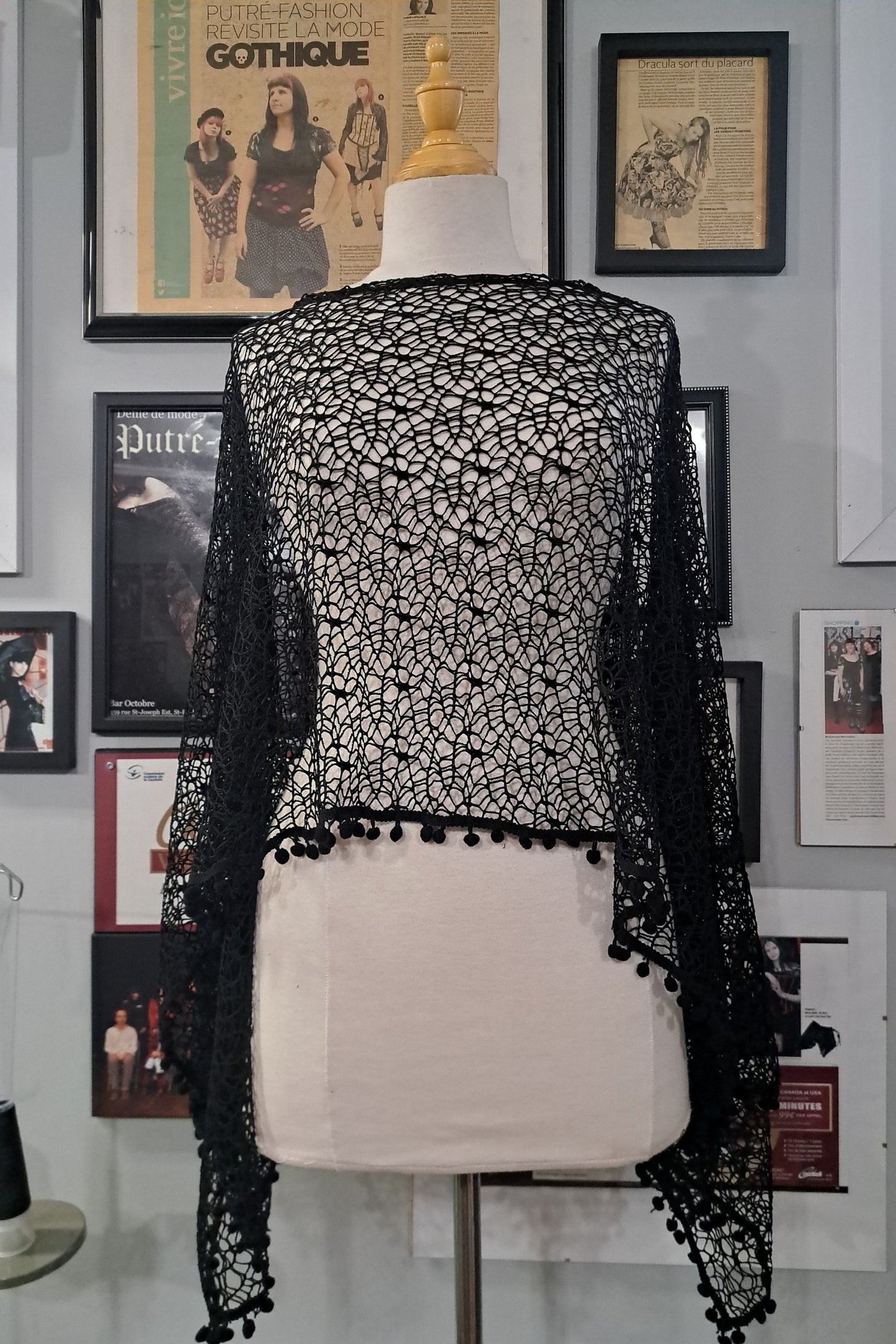 Baba Yaga shawl - black mesh witch cloak