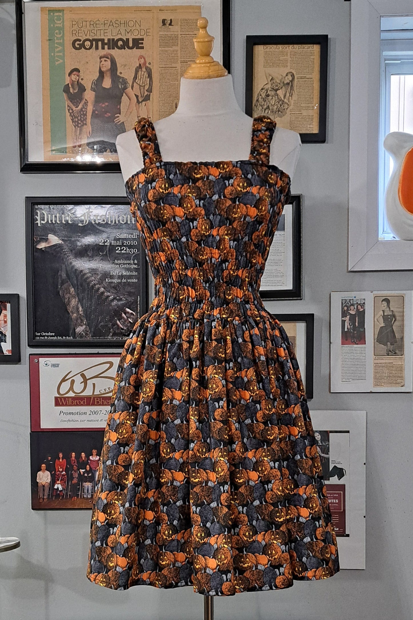 PRE-ORDER - Creeps of the Crop Jumperdress - Charcoal Jack O'Lantern Gothic Cotton Dress