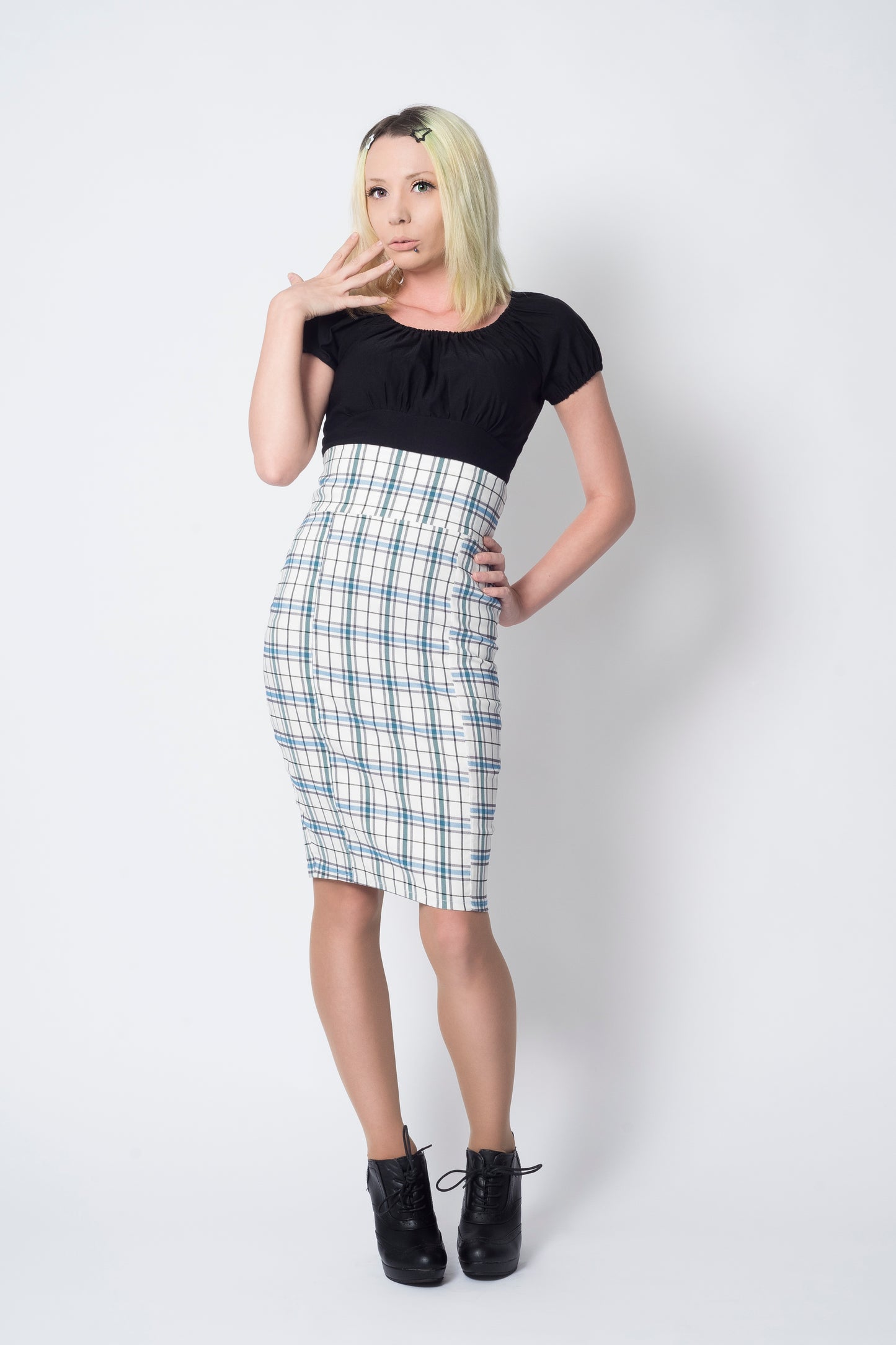 Sandy pencil skirt - white plaid