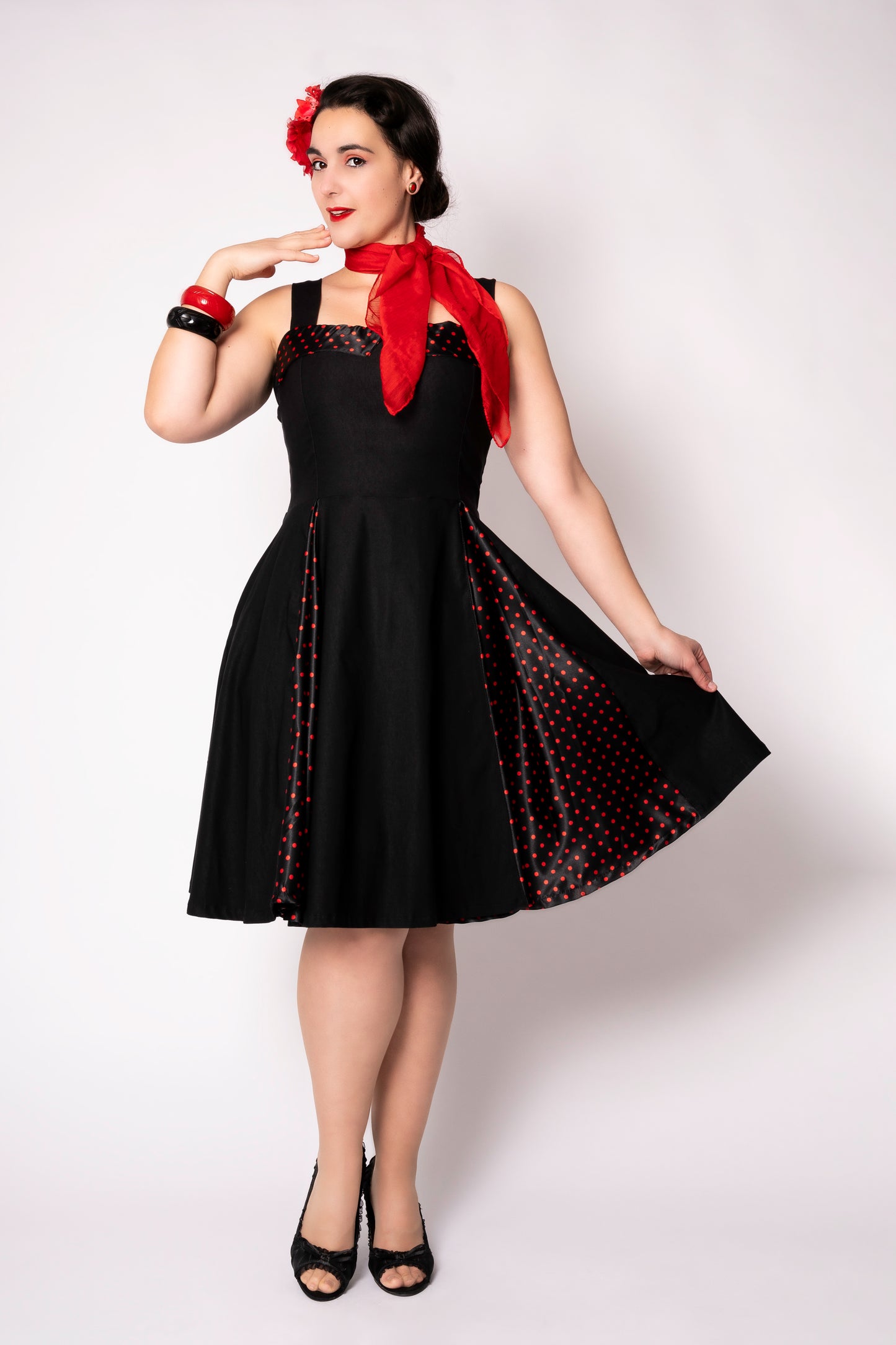 Serenade dress - black/red polka dot