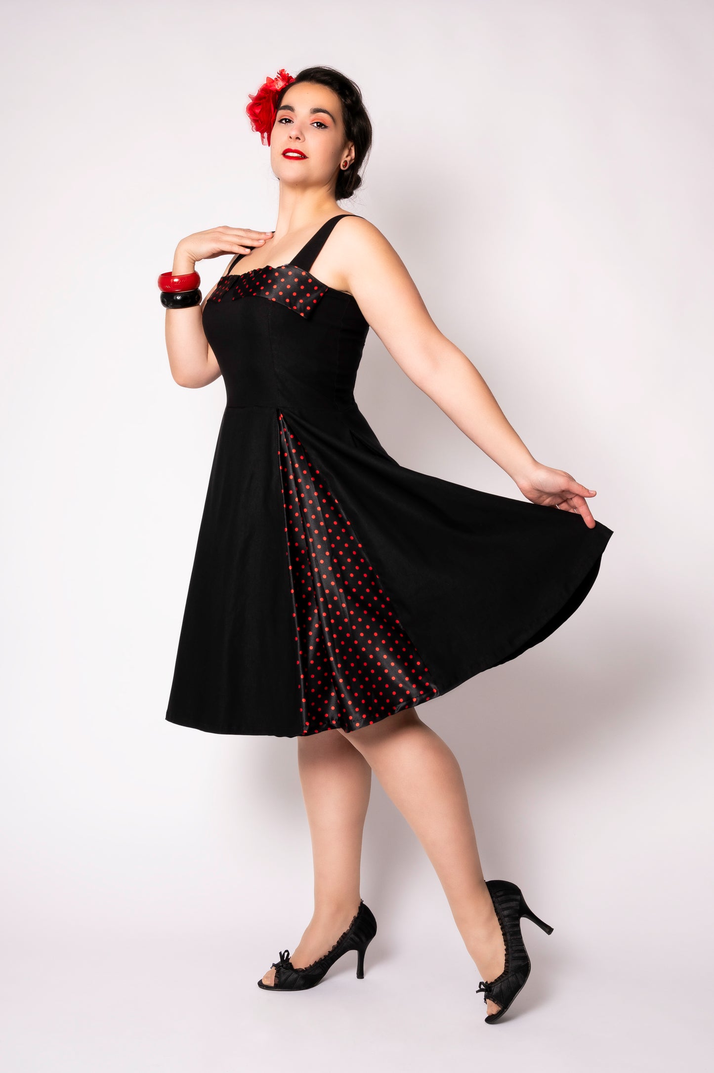 Serenade dress - black/red polka dot