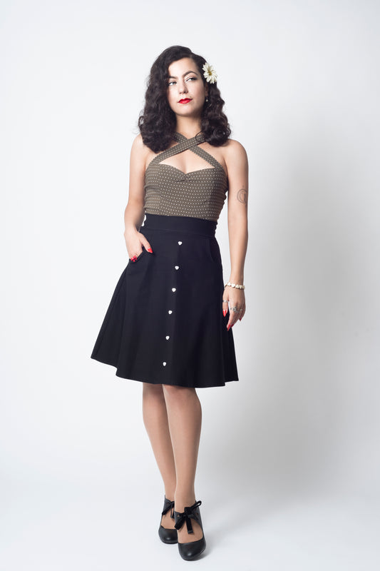 Lola skirt - black with heart buttons