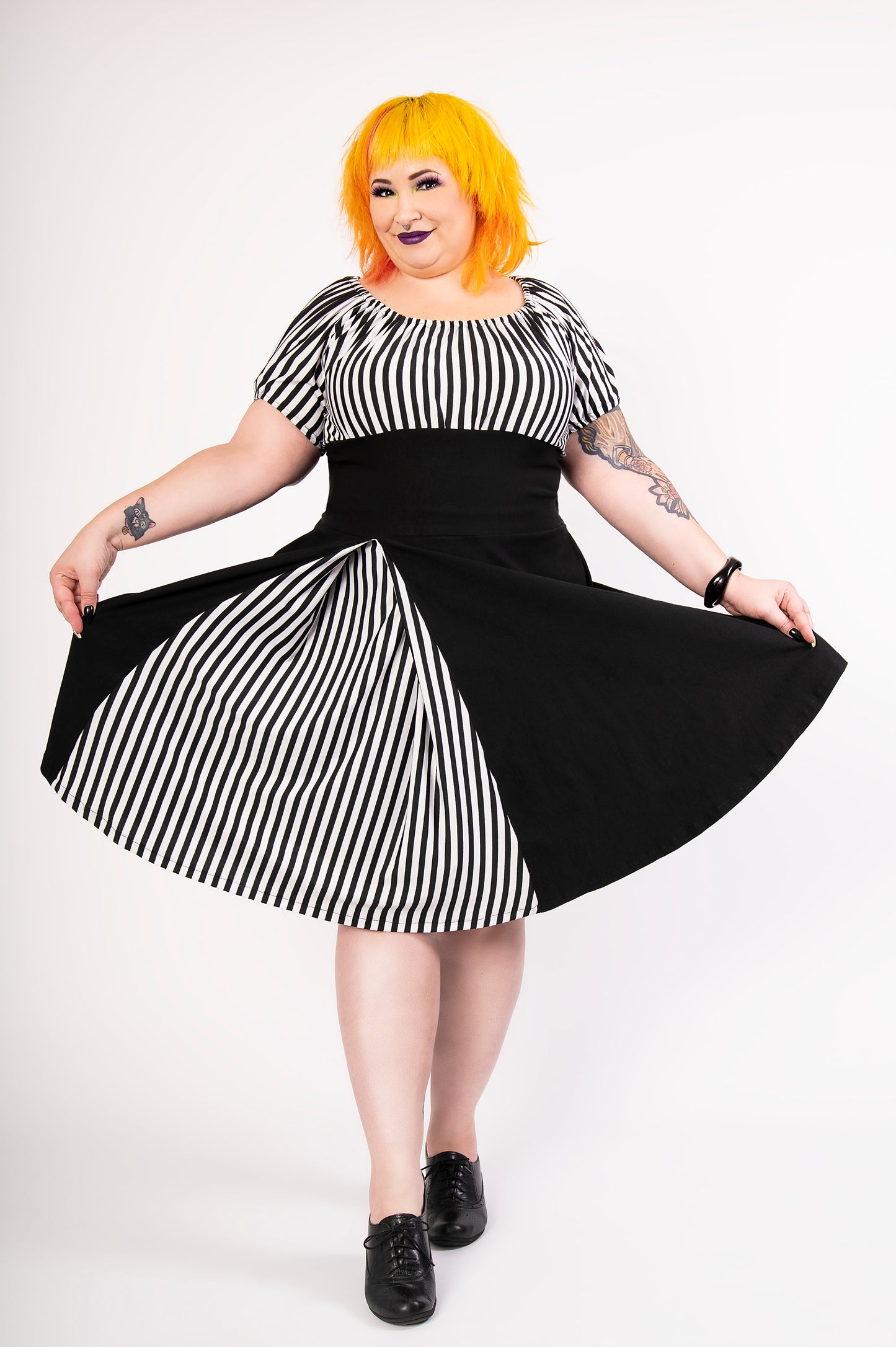 Romie Dress - Black/white stripes
