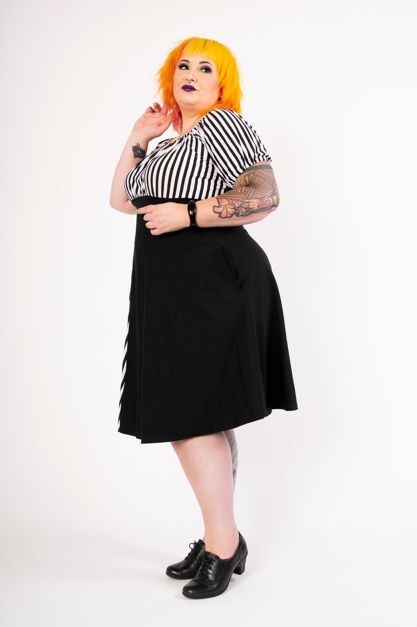 Romie Dress - Black/white stripes