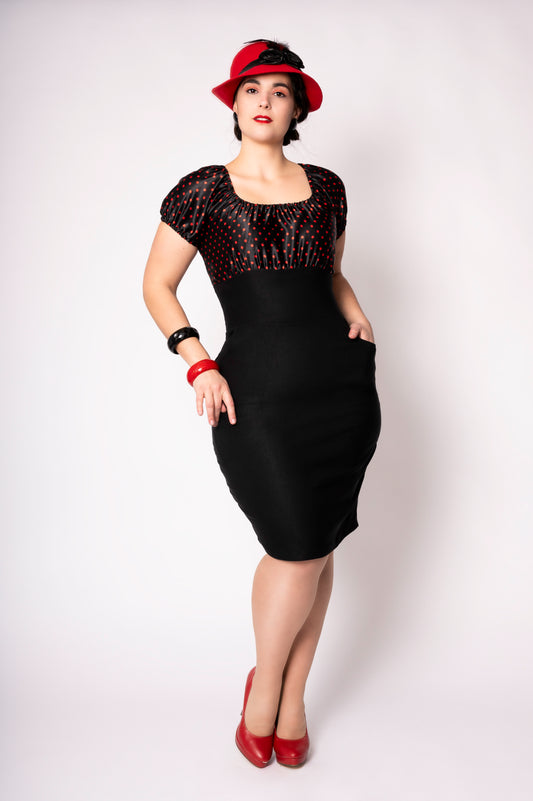 Speakeasy dress - black/red polka dots